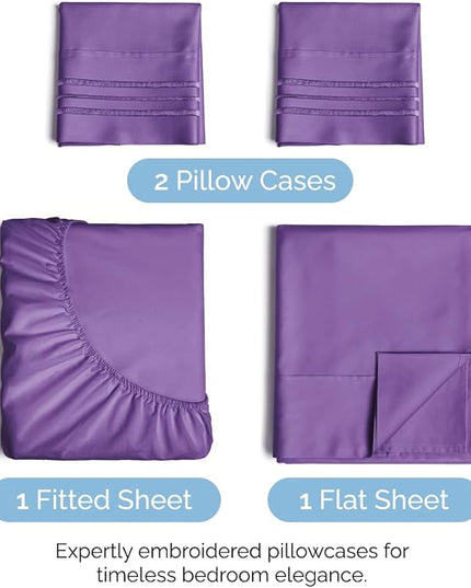 Queen Size 4 Piece Sheet Set - Comfy Breathable & Cooling Sheets - Hotel Luxury Bed Sheets for Women & Men - Deep Pockets, Easy-Fit, Extra Soft & Wrinkle Free Sheets - Purple Oeko-Tex Bed Sheet Set - LeafyLoom