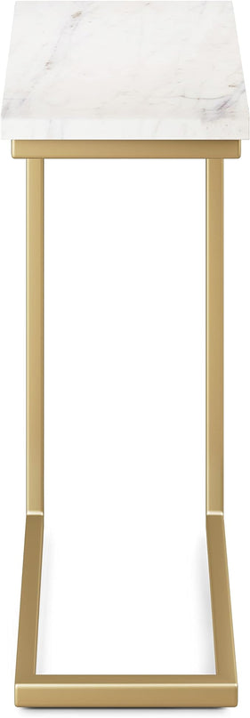 SIMPLIHOME Skyler Industrial 18 Inch Wide Metal C Side Table in Marble Top / Gold, Fully Assembled, For the Living Room and Bedroom - LeafyLoom