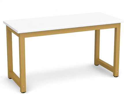 Tribesigns Modern Computer Desk, 55 inches Large Office Desk Computer Table Study Writing Desk for Home Office, White Gold Metal Frame - LeafyLoom