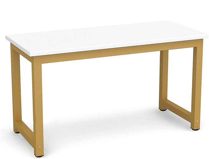 Tribesigns Modern Computer Desk, 55 inches Large Office Desk Computer Table Study Writing Desk for Home Office, White Gold Metal Frame - LeafyLoom