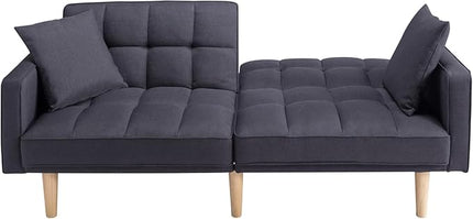 Modern Folding Sofa Bed Living Room Furniture Sets Futon Couch Convertible Tufted Loveseat with Adjustable Backrest for Lounge, 2-seats Sturdy Wood Legs Fabric Home Recliner - Dark Grey Sofá - LeafyLoom