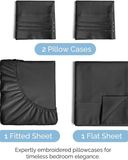 Full Size 4 Piece Sheet Set - Comfy Breathable & Cooling Sheets - Hotel Luxury Bed Sheets for Women & Men - Deep Pockets, Easy-Fit, Extra Soft & Wrinkle Free Sheets - Black Oeko-Tex Bed Sheet Set - LeafyLoom
