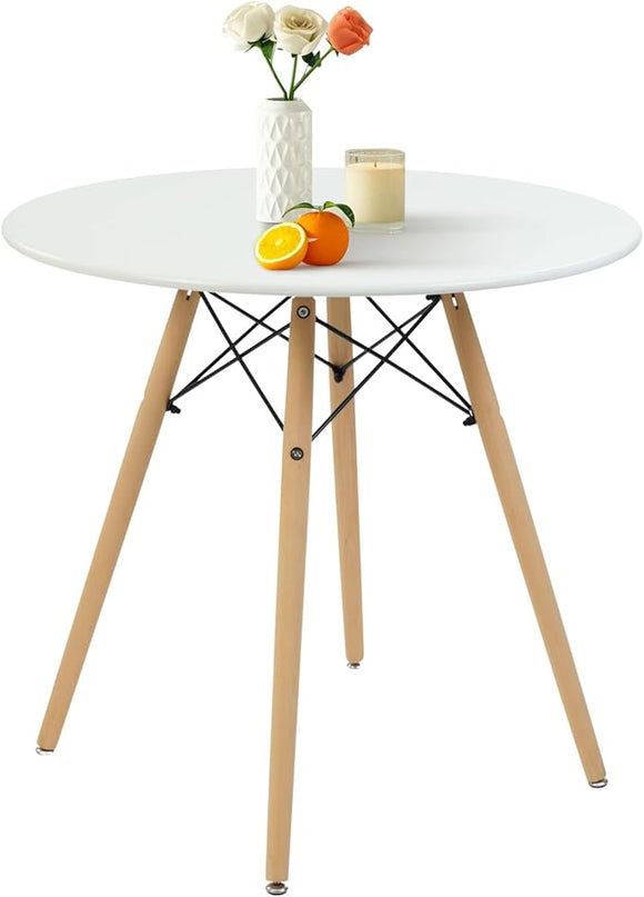 FurnitureR Dining Table Round 31.5 Inch with Wooden Legs Modern Multifunctional Table for Home Kitchen Living Room Corner Small Spaces Leisure, White - LeafyLoom