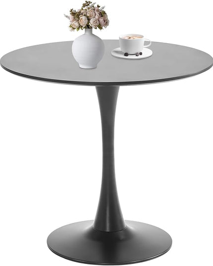 Black Round Dining Table, 31.5" Tulip Table Kitchen Round Dining Table for 2-4 People with MDF Table Top and Metal Pedestal Base, Mid-Century Leisure Table for Home, Dining Room, Cafe - LeafyLoom