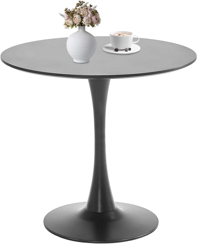 Black Round Dining Table, 31.5" Tulip Table Kitchen Round Dining Table for 2-4 People with MDF Table Top and Metal Pedestal Base, Mid-Century Leisure Table for Home, Dining Room, Cafe - LeafyLoom