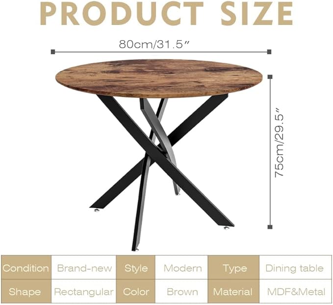 Round Dining Table for 2-4, 31.5 Inch Wood Circle Small Kitchen Table with Black Legs Modern Dining Room Table for Kitchen Dining Room (Wood) - LeafyLoom
