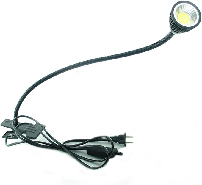 5W 3 Colors LED COB Clip on Light Black 19.68 INCH 50 CM Tube Desk Flexible Table Bed Lamp Work Home Design lighting 110V 220V 85-265VAC with US Plug switch on off 500LM (Black) - LeafyLoom