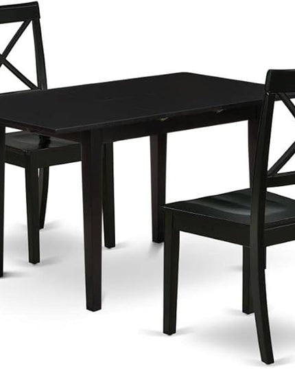 East West Furniture NOBO3-BLK-W 3 Piece Modern Set Contains a Rectangle Wooden Table with Butterfly Leaf and 2 Kitchen Dining Chairs, 32x54 Inch - LeafyLoom
