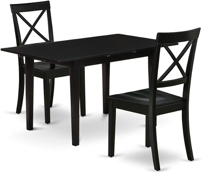 East West Furniture NOBO3-BLK-W 3 Piece Modern Set Contains a Rectangle Wooden Table with Butterfly Leaf and 2 Kitchen Dining Chairs, 32x54 Inch - LeafyLoom