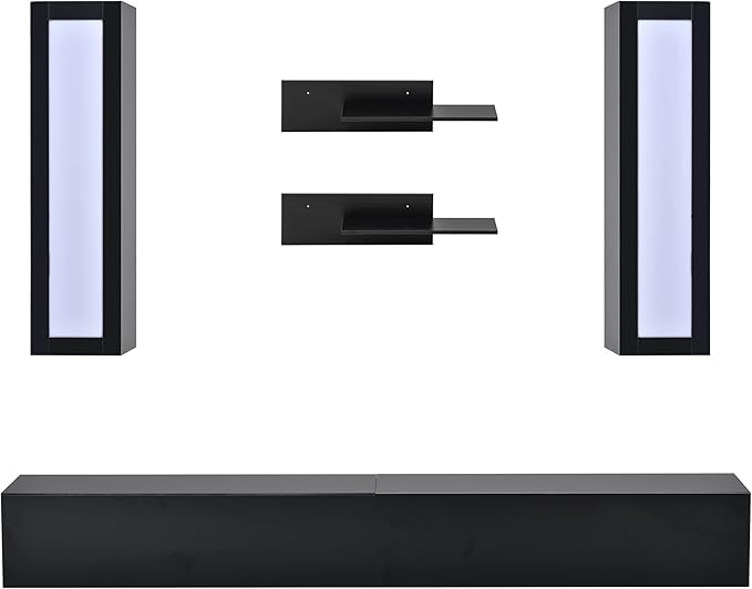 NicBex Wall Mount Floating TV Stand for 95+ Inch TV LED Entertainment Center Media Storage Console Table with 4 Media Storage Cabinets and 2 Shelves for Living Room,Bedroom, 95 Inch,Black - LeafyLoom