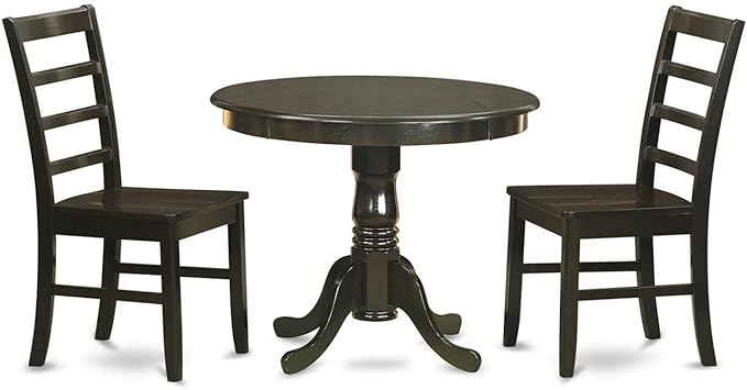 East West Furniture ANPF3-CAP-W 3 Piece Room Set Contains a Round Kitchen Table with Pedestal and 2 Dining Chairs, 36x36 Inch - LeafyLoom