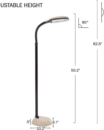 Floor Lamp - Full Spectrum Natural Sunlight Lamp with Bendable Neck - Reading, Craft, and Esthetician Light by Bedford Home (Light Woodgrain) - LeafyLoom