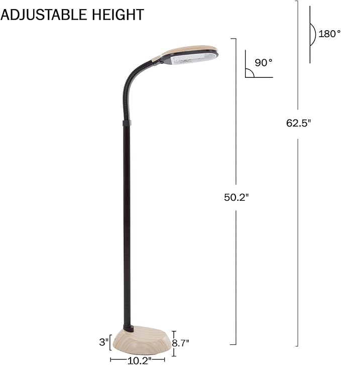 Floor Lamp - Full Spectrum Natural Sunlight Lamp with Bendable Neck - Reading, Craft, and Esthetician Light by Bedford Home (Light Woodgrain) - LeafyLoom