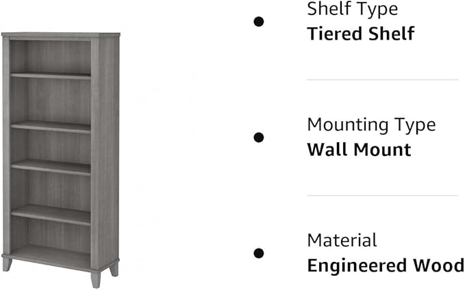 Bush WC81265 Somerset 5-Shelf 65-Inch H Bookcase, Platinum Gray - LeafyLoom