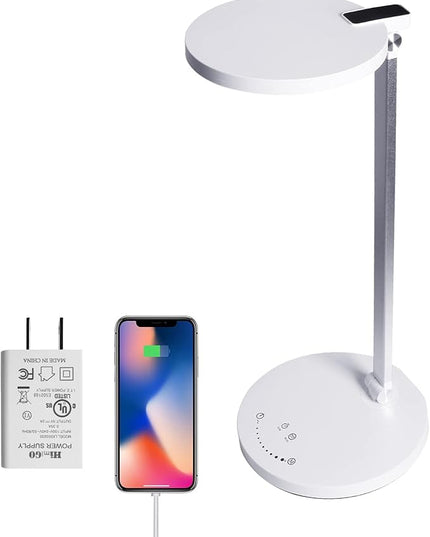 LED Desk Lamp, Aluminum Table Lamp, Dimmable Eye-Caring Table Lamp with 5 Lighting Models with 5 Brightness Levels, Touch Control and Memory Function, USB Charging Port, 8W, White…… - LeafyLoom