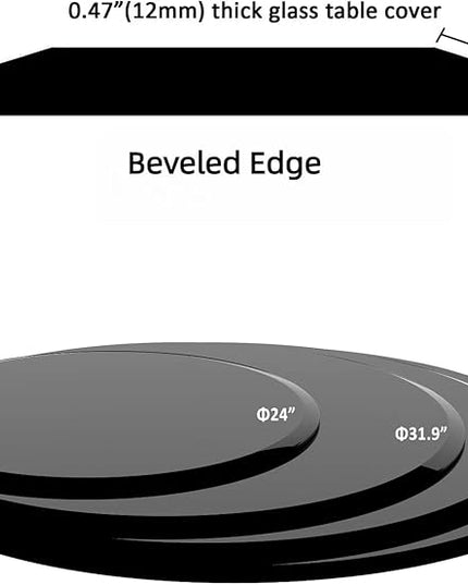 Round Tempered Glass Table Top, 32 Inch, Black - LeafyLoom