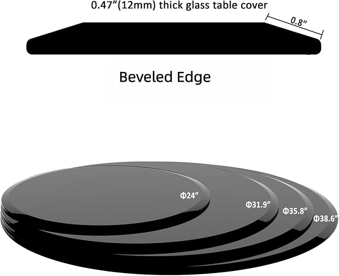 Round Tempered Glass Table Top, 32 Inch, Black - LeafyLoom