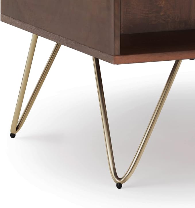 SIMPLIHOME Hunter SOLID MANGO WOOD and Metal 36 inch Wide Rectangle Industrial Contemporary Small Lift Top Coffee Table in Umber Brown And Gold, for the Living Room and Family Room - LeafyLoom
