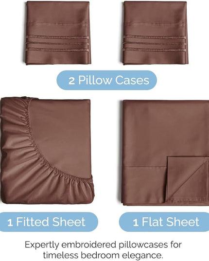 Cal King Size 4 Piece Sheet Set - Comfy Breathable & Cooling Sheets - Hotel Luxury Bed Sheets for Women & Men - Deep Pockets, Easy-Fit, Extra Soft & Wrinkle Free Sheets - Brown Oeko-Tex Bed Sheet Set - LeafyLoom