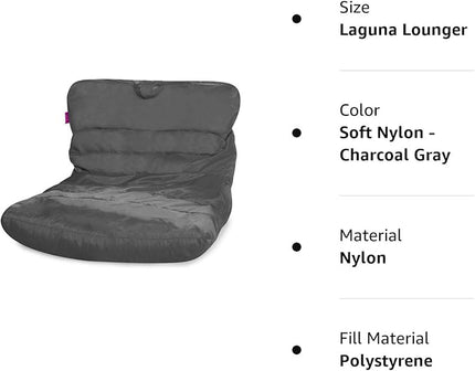 Posh Creations Structured Comfy Seat for Bedrooms and Dorm Rooms, Large Bean Bag Chair, Laguna Lounger, Charcoal Gray - LeafyLoom