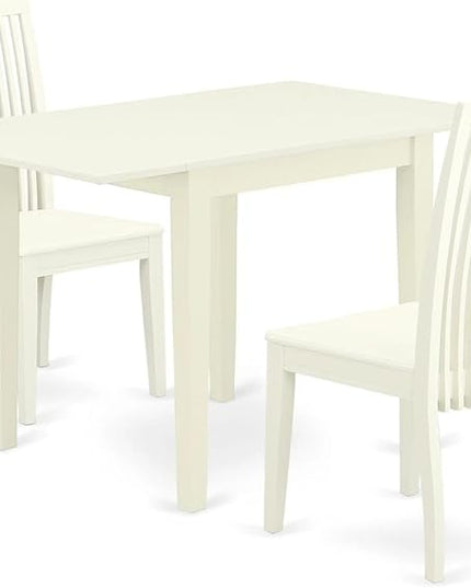 East West Furniture NDIP3-LWH-W Norden 3 Piece Set Contains a Rectangle Dining Table with Dropleaf and 2 Kitchen Chairs, 30x48 Inch, Linen White - LeafyLoom
