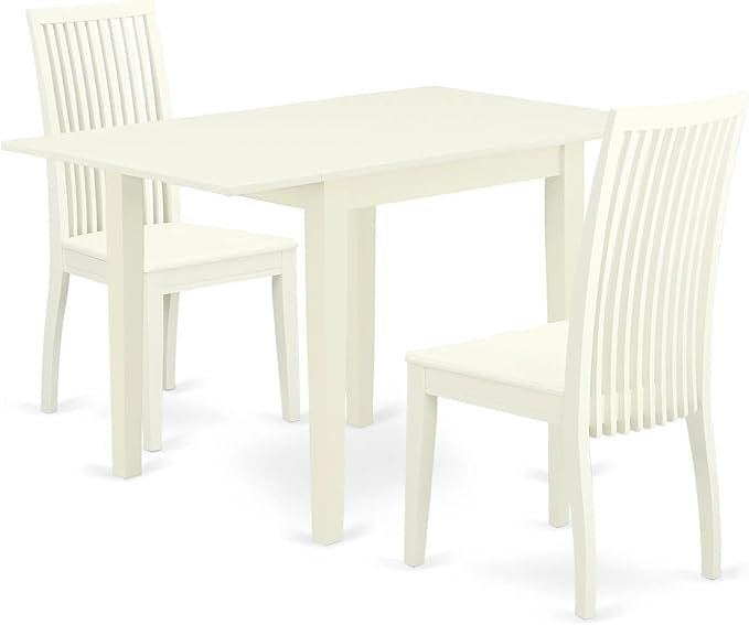 East West Furniture NDIP3-LWH-W Norden 3 Piece Set Contains a Rectangle Dining Table with Dropleaf and 2 Kitchen Chairs, 30x48 Inch, Linen White - LeafyLoom