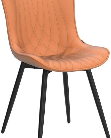 YOUTASTE Camel Dining Chairs Set of 2 Upholstered Mid Century Modern Kitchen Dining Room Chairs Armless Faux Leather Accent Chairs Metal Vanity Lounge Chair with Back for Living Room Bedrooms - LeafyLoom