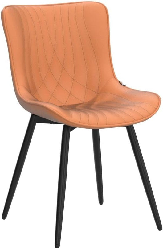 YOUTASTE Camel Dining Chairs Set of 2 Upholstered Mid Century Modern Kitchen Dining Room Chairs Armless Faux Leather Accent Chairs Metal Vanity Lounge Chair with Back for Living Room Bedrooms - LeafyLoom