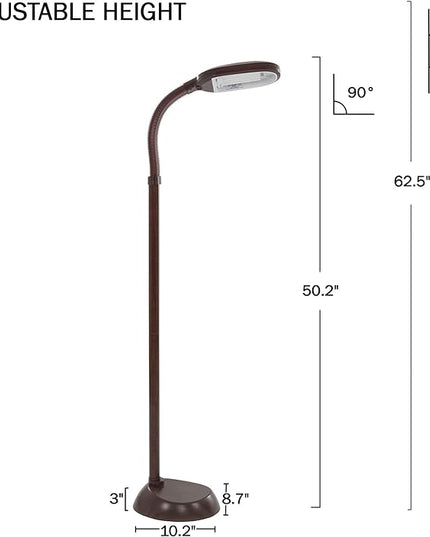 Bedford Home Floor Lamp - Full Spectrum Natural Sunlight Lamp with Bendable Neck - Reading, Craft, and Esthetician Light (Brown Woodgrain) - LeafyLoom