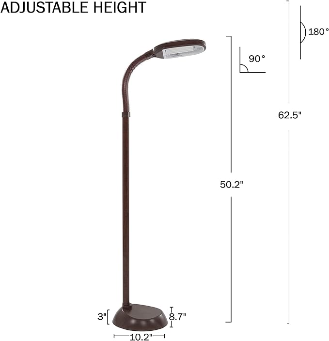 Bedford Home Floor Lamp - Full Spectrum Natural Sunlight Lamp with Bendable Neck - Reading, Craft, and Esthetician Light (Brown Woodgrain) - LeafyLoom