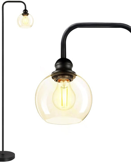 Modern Floor Lamps for Living Room with 6W LED Bulb, Industrial Floor Lamp, Clear Glass, Black Classic Reading Tall Lamp for Home Office, Standing Lamps for Bedroom, Study, Minimalist, Vintage - LeafyLoom