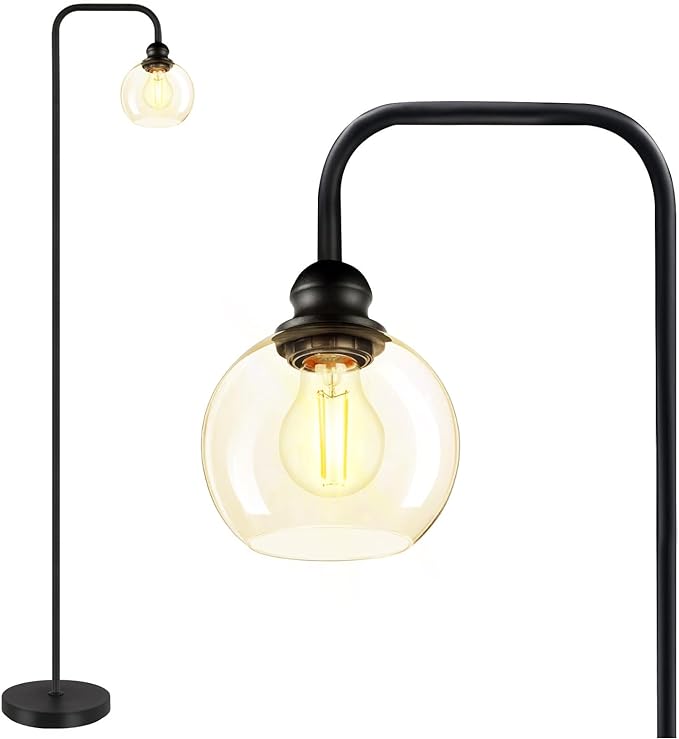Modern Floor Lamps for Living Room with 6W LED Bulb, Industrial Floor Lamp, Clear Glass, Black Classic Reading Tall Lamp for Home Office, Standing Lamps for Bedroom, Study, Minimalist, Vintage - LeafyLoom