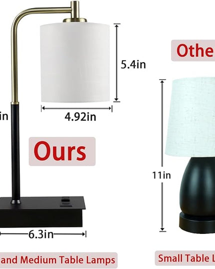 Set of 2 Touch Control Table Lamp 3-Way Dimmable Bedside Nightstand Lamp with USB Type C Port 1 AC Outlet Desk Lamp with Fabric Shade for Bedside, Office, Dorm(2 Bulb Included) - LeafyLoom