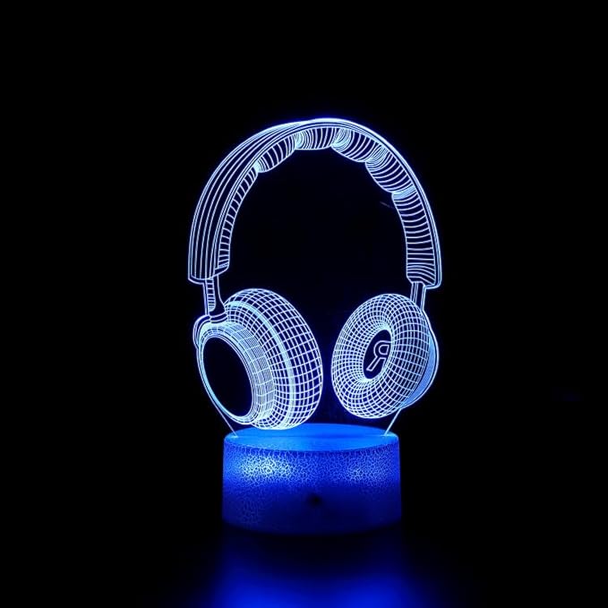 Headset Gifts, Headset Night Light for Kids, Christmas and Birthday Party Supplies for Boys/Girls, Earphone Decoration 3D Illusion Lamp, 16 Colors Change with Remote Control - LeafyLoom