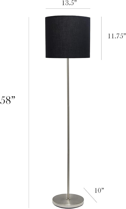 Simple Designs LF2004-BLK Brushed Nickel Stick Drum Shade Floor Lamp, Black - LeafyLoom