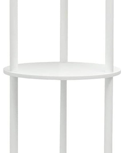 Simple Designs 62.5" LF2010-WHT Round Modern Shelf Etagere Organizer Storage Floor Lamp with 2 USB Charging Ports, 1 Charging Outlet and Linen Shade for Living Room Bedroom Office, White - LeafyLoom