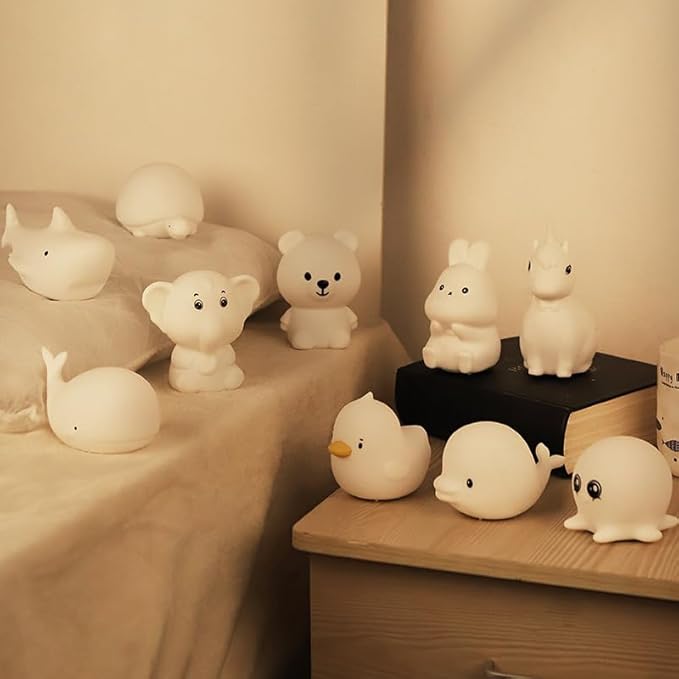 GoLine Mini Bear Night Lights for Kids Ages 3-8, Cute Silicone Decor Lamp with 7 Color, Christmas Birthday Toys Gifts for 3 4 5 6 7 8 9 10 Year Old Girls Boys Babies Toddlers. - LeafyLoom
