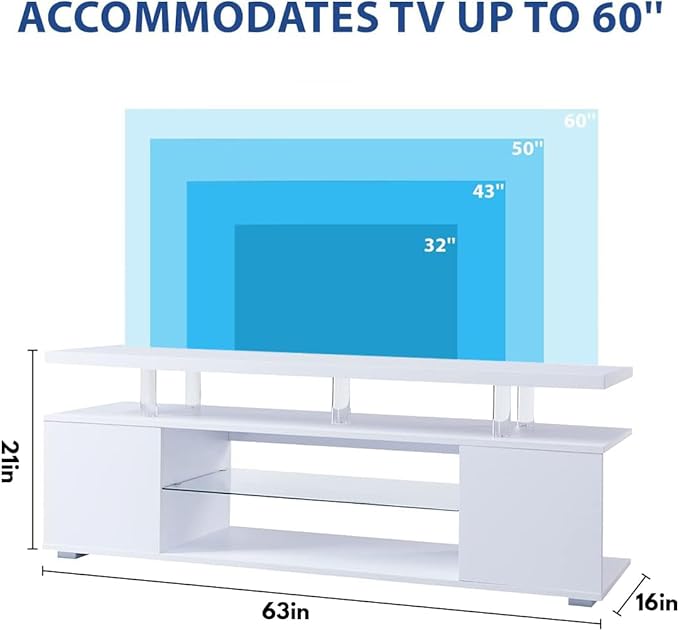 NicBex TV Stand for 70 Inch TV LED Gaming Entertainment Center Media Storage Console Table with Large Sliding Drawer & Side Cabinet for Living Room,Bedroom,63 Inch,White - LeafyLoom