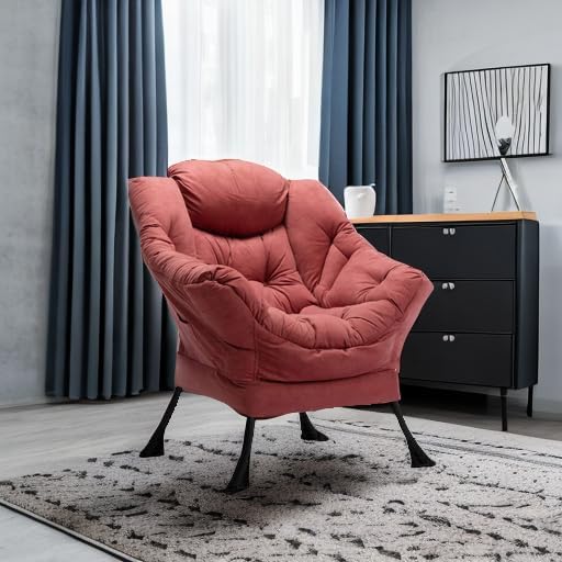 HollyHOME Fabric Large Lazy Chair, Accent Reading Chair, Cozy Lounge Chair with Armrest, Leisure Sofa Chair for Living Room, Bedroom, Dorm, Brick Red - LeafyLoom