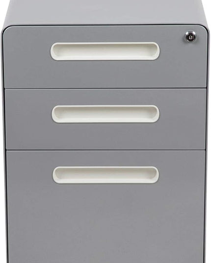 Flash Furniture Wren Ergonomic 3-Drawer Mobile Locking Filing Cabinet with Anti-Tilt Mechanism and Hanging Drawer for Legal & Letter Files, Gray - LeafyLoom