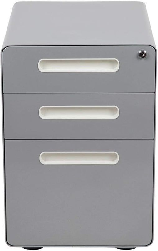 Flash Furniture Wren Ergonomic 3-Drawer Mobile Locking Filing Cabinet with Anti-Tilt Mechanism and Hanging Drawer for Legal & Letter Files, Gray - LeafyLoom