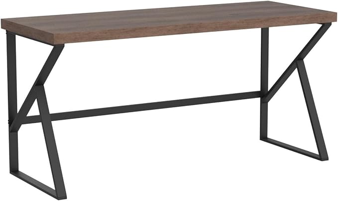 HSH Large Computer Desk, Industrial Modern Home Office Desk, Wooden and Metal PC Desk for Work Writing Study Gaming Bedroom, Farmhouse Vintage Computer Table Executive Workstation, Rustic Oak 60 Inch - LeafyLoom