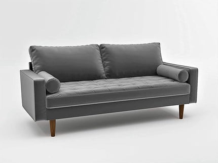Womble Velvet Upholstered Living Room Diamond Tufted Chesterfield Sofa with Gleaming Nailheads, Grey - LeafyLoom