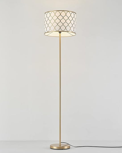 Globe Electric Novogratz x 65787 Kinsley 65" Floor Lamp, Matte Brass, Metal Mesh Over Cotton Shade - LeafyLoom
