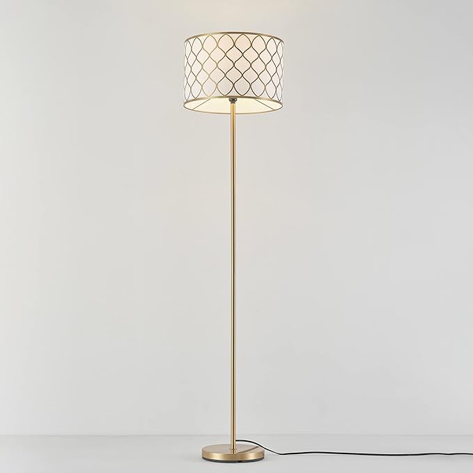 Globe Electric Novogratz x 65787 Kinsley 65" Floor Lamp, Matte Brass, Metal Mesh Over Cotton Shade - LeafyLoom