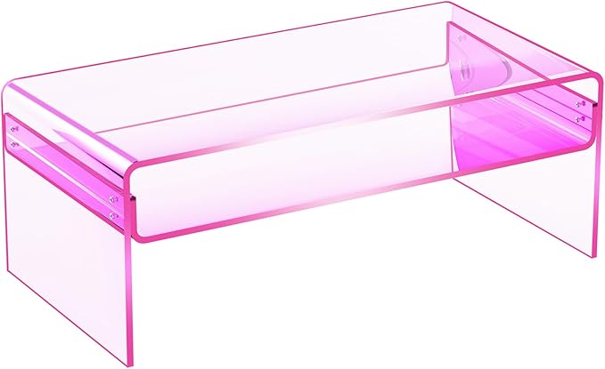 Acrylic Coffee Table for Living Room Clear Rectangle Lucite Table with Open Storage Shelf (1, Pink, Large) - LeafyLoom