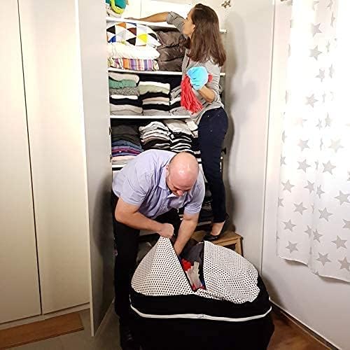 2 Sizes in 1 Stuffed Animal Storage Bean Bag Chair Cover for Kids & Adults | Washable XL Stuffie Seat | 100% Cotton | Pouf Organizer for Plush Toys, Linens, Quilts & Pillows | Black & White - LeafyLoom