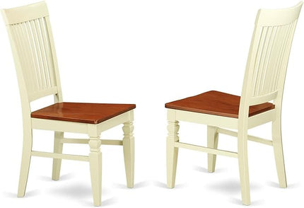 East West Furniture SUWE3-BMK-W 3 Piece Kitchen Set Contains a Round Table with Dropleaf & Shelves and 2 Dining Room Chairs, 42x42 Inch, Buttermilk & Cherry - LeafyLoom