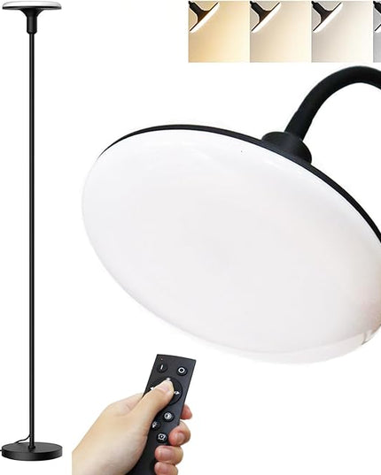 Led Floor Lamp, Bright Sky Torchiere Floor Lamps with Adjustable Gooseneck, Dimmable Floor Reading Lamp with Remote Control, Modern Tall Standing Lamp for Living Room, Bedroom and Office - LeafyLoom