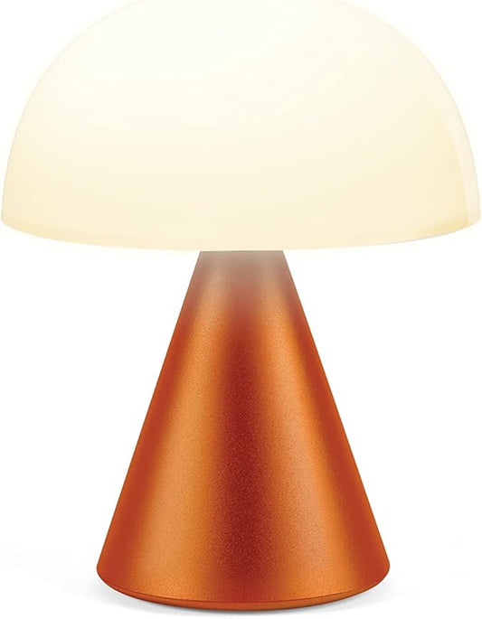 Lexon Mina L Mushroom Lamp - 9 LED Color Table Lamp for Bedrooms, Living Room & Office - Cordless, Rechargeable with 24h Light & Dimmer, Aluminum, Large - Orange - LeafyLoom
